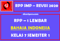 RPP Bahasa Indonesia 1 Lembar SMP Kelas 7 Semester 1 (Ganjil)
